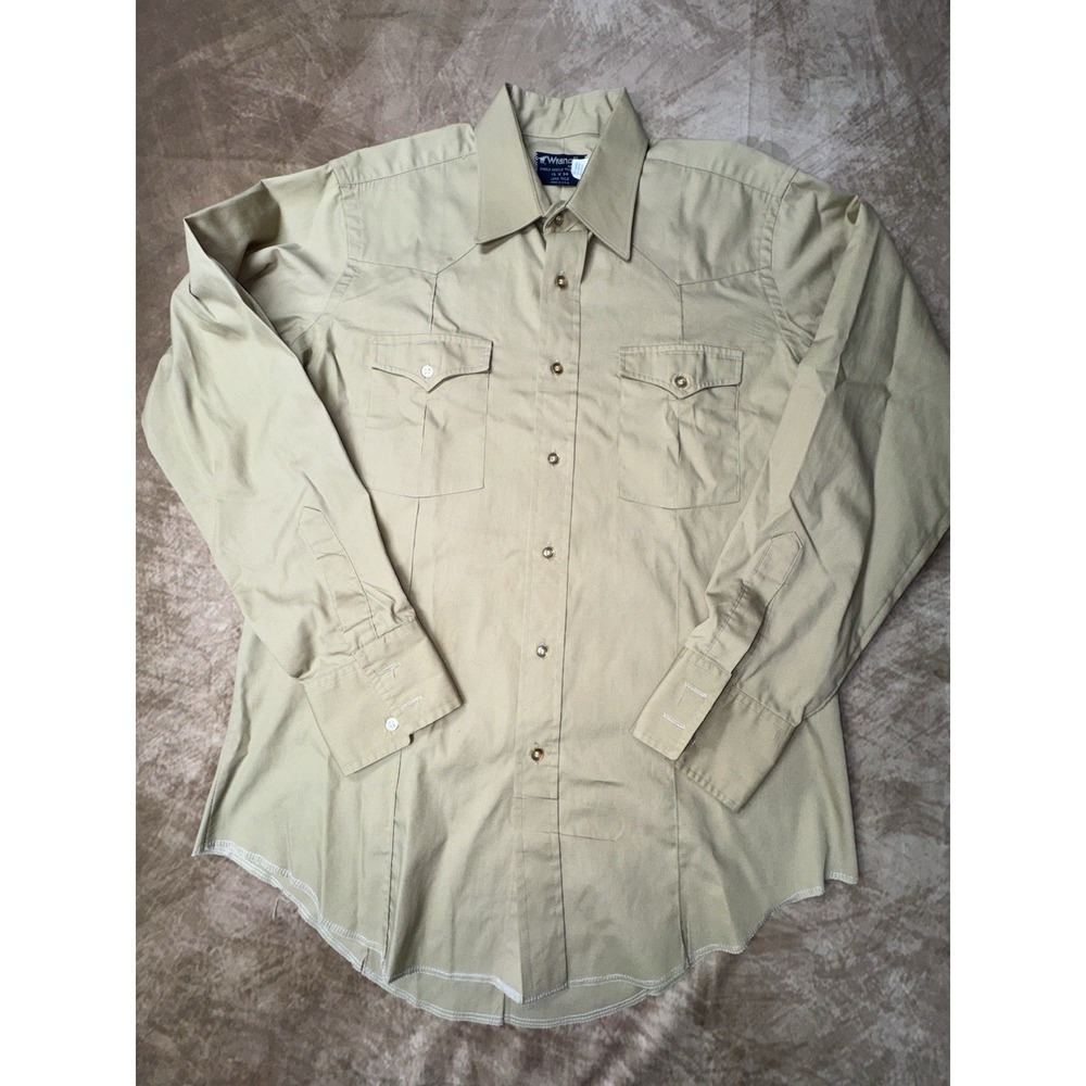 Wrangler Long Sleeve Shirt Mens 16 X 34 Tan Long Tails Western USA Cowboy